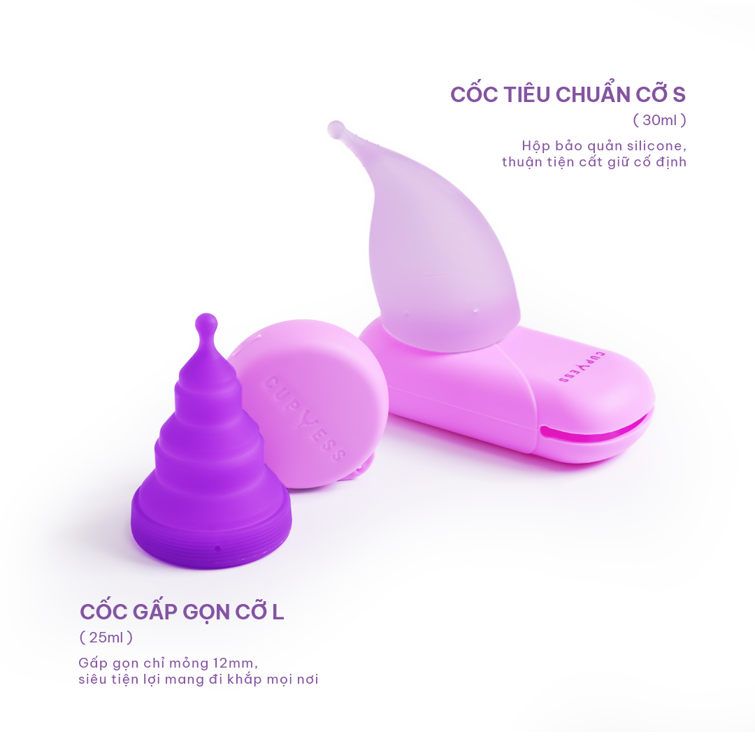COMBO Cốc nguyệt san Cup Yess chính hãng – Gấp gọn Z Cup cỡ L (25ml) &amp; Tiêu chuẩn S Cup cỡ S (30ml)