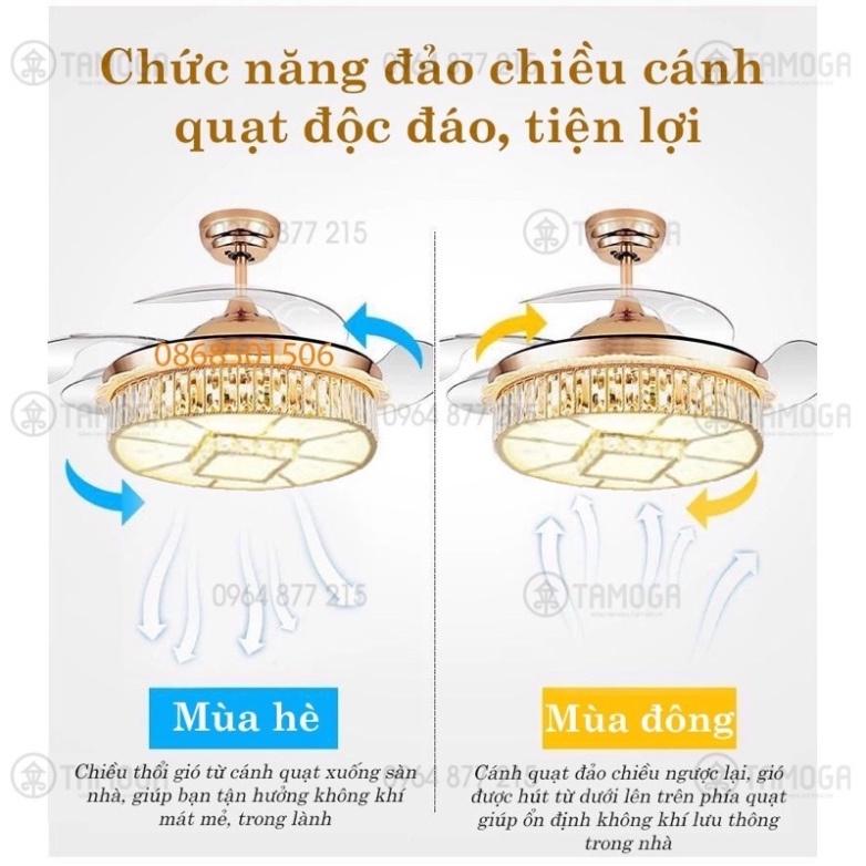 Quạt trần đèn trang trí, quạt đèn dấu cánh G30, có 3 cách thức sáng có chỉ dẫn không chạm DQ 8043