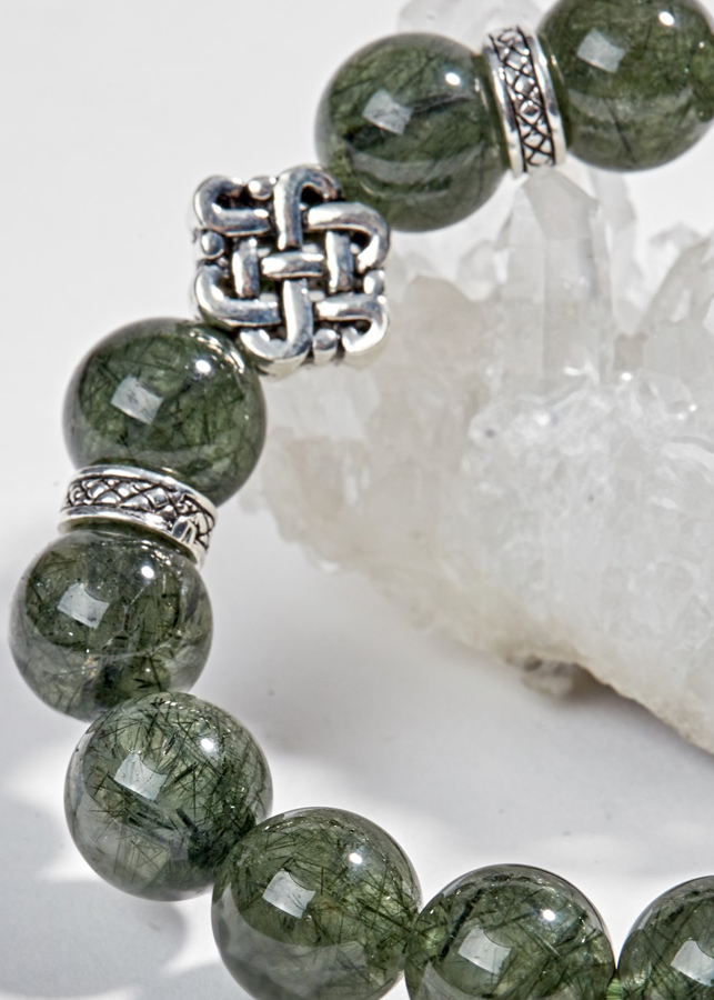 Vòng Thạch Anh Tóc Xanh Phối Charm Cây Bạc Ngọc Quý Gemstones