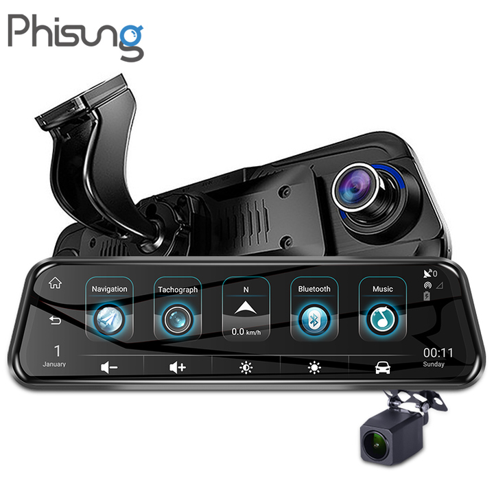 Camera hành trình gương cao cấp thương hiệu Phisung tích hợp 4G, Wifi, GPS, màn hình 10 inch - Mã H58 - Hàng Nhập Khẩu