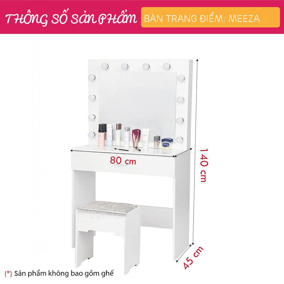 Bàn trang điểm có gương đèn LED SMLIFE Meera