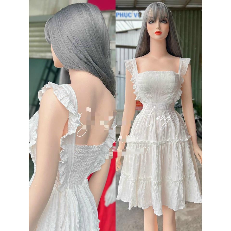 Đầm xoè 2 dây nhún bèo mocking siêu xinh