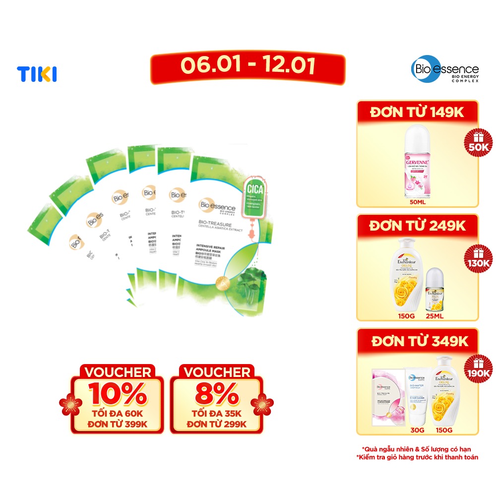 Combo 6 Mặt nạ BIO TREASURE tinh chất Rau má 20ml