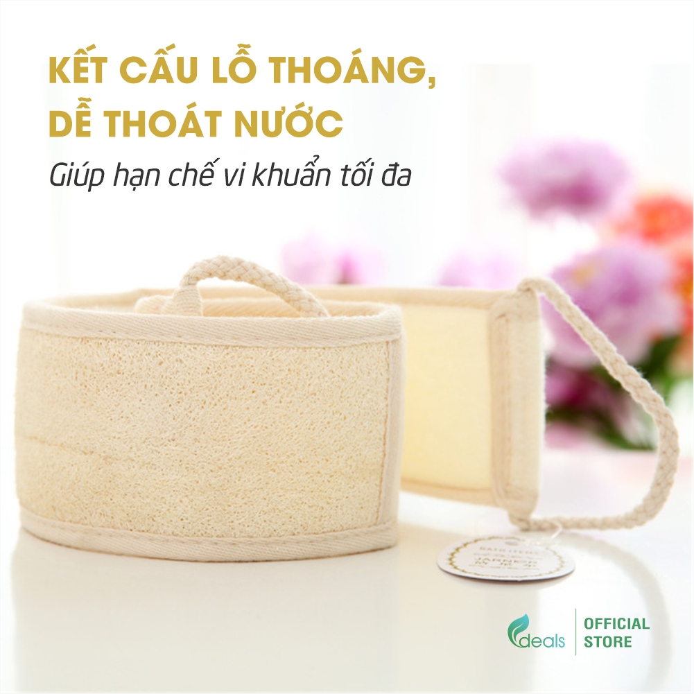 [PHIÊN BẢN MỚI] Dây Tắm Xơ Mướp Cao Cấp ECODEALS 100% xơ mướp hữu cơ diệt khuẩn - Mềm mại, nhẹ nhàng tẩy da chết, ngừa mụn lưng, kỳ cọ và massage siêu đã - 1 cái KT 10 x 30 x 80 cm