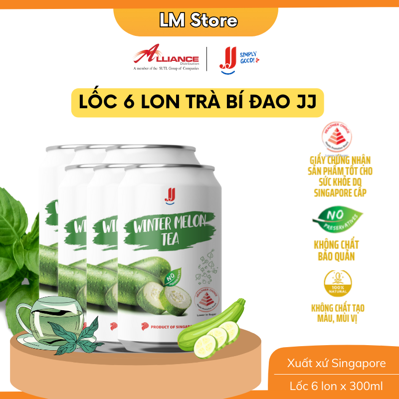 [Chính hãng] Lốc 6 Lon Bí Đao JJ (6 Lon x 300ml) - Thương hiệu Singapore