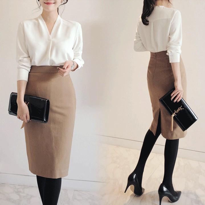 Áo sơ mi nữ công sở màu trắng cổ V