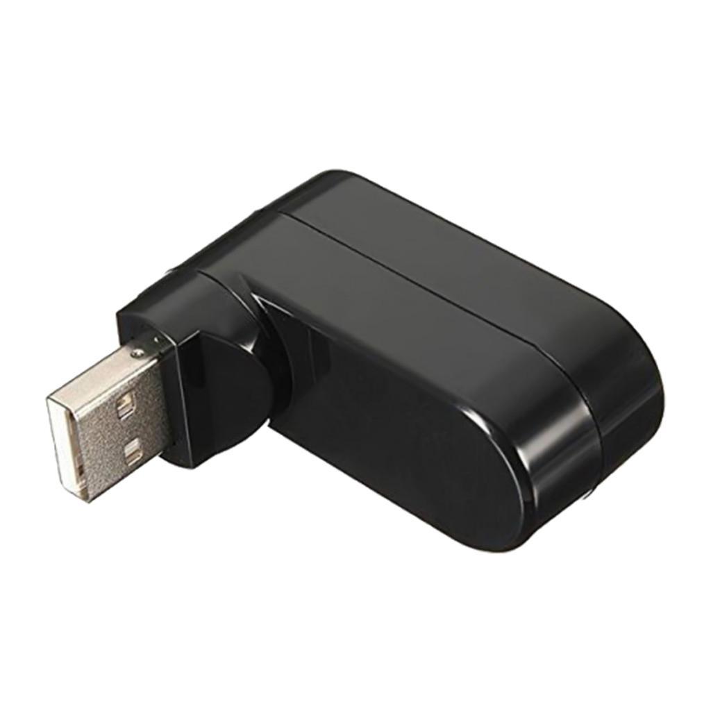 Portable Mini 3-Port USB 2.0 High Speed 180° Rotatable Splitter Hub, Black