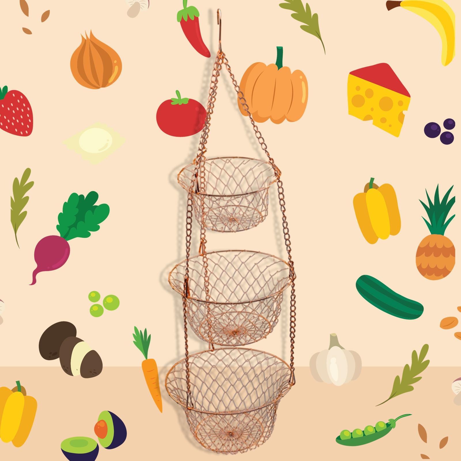 2x 3-Tier Fruit Vegetable Basket Fruit Hanger Storage Kitchen Organizer