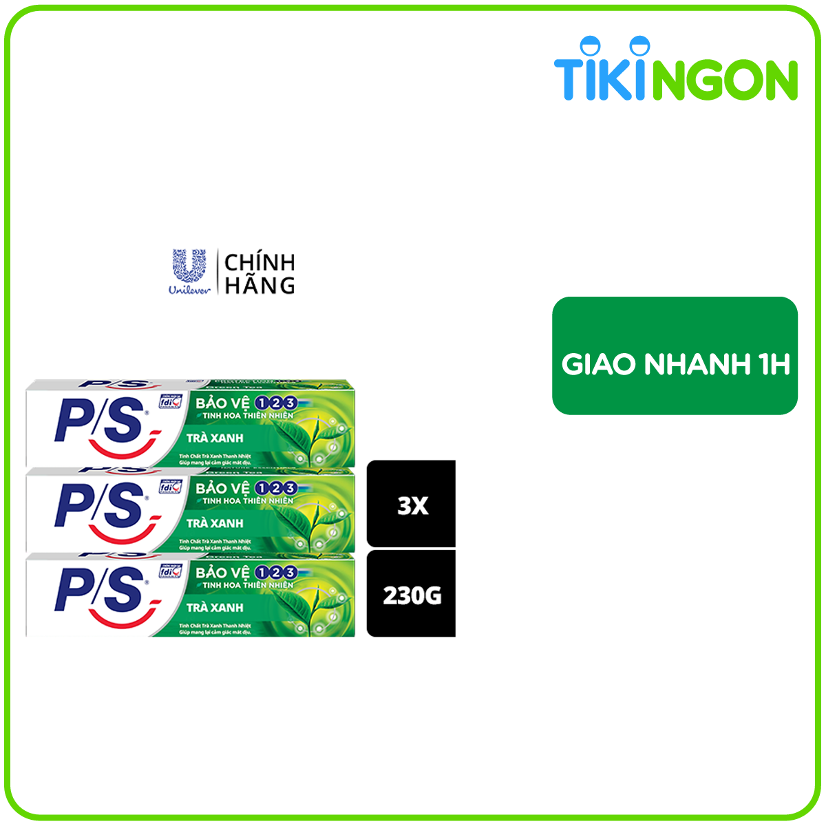 Combo 3 Kem Đánh Răng P/S Bảo Vệ 123 Trà Xanh 230g với tinh chất trà xanh thanh nhiệt giúp mang lại cảm giác mát dịu