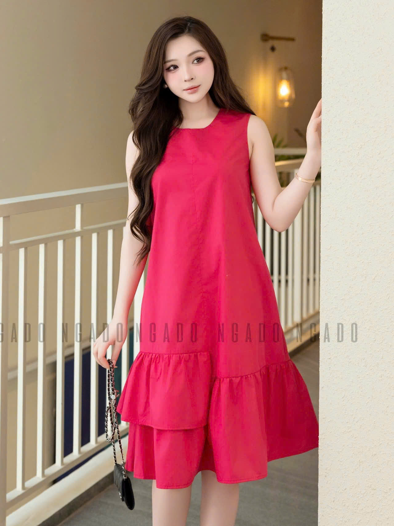 Đầm babydoll hồng sen NGADO , đầm xuống phố , đầm sang trọng