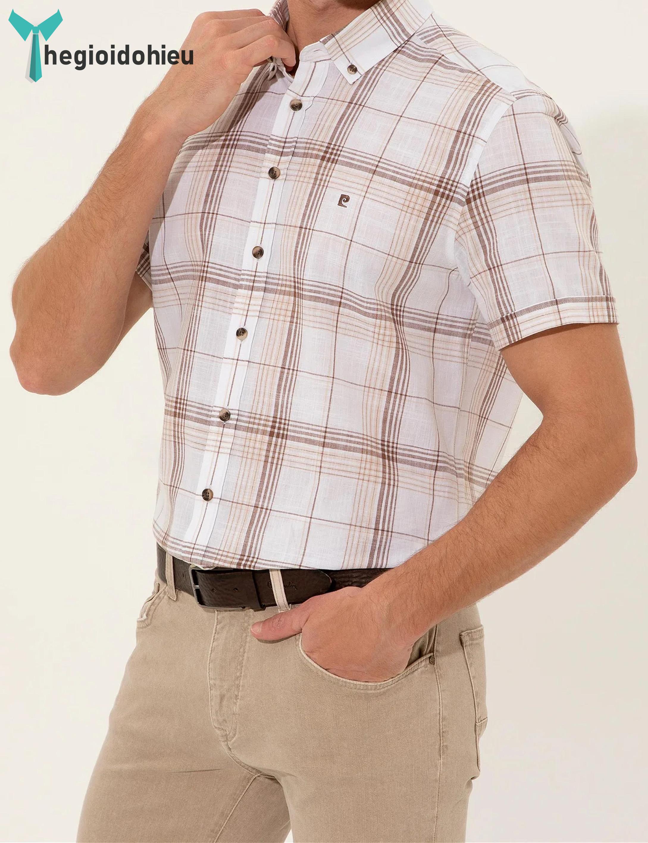 Áo sơ mi nam ngắn tay Pie Cardin PCShirt104 (Caro đỏ nâu) - Hàng nhập khẩu - Không túi - Caro đỏ nâu