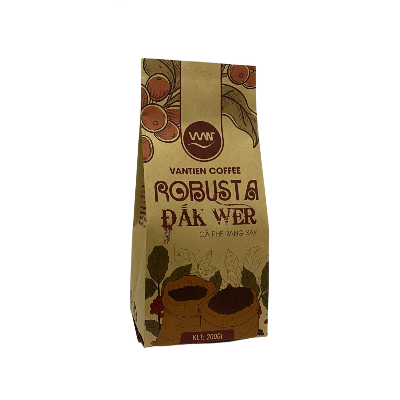 Mua 1 Tặng 1 - Cà Phê rang xay Robusta Đắk Wer Vantien Coffee gồm túi 1kg và gói 200g