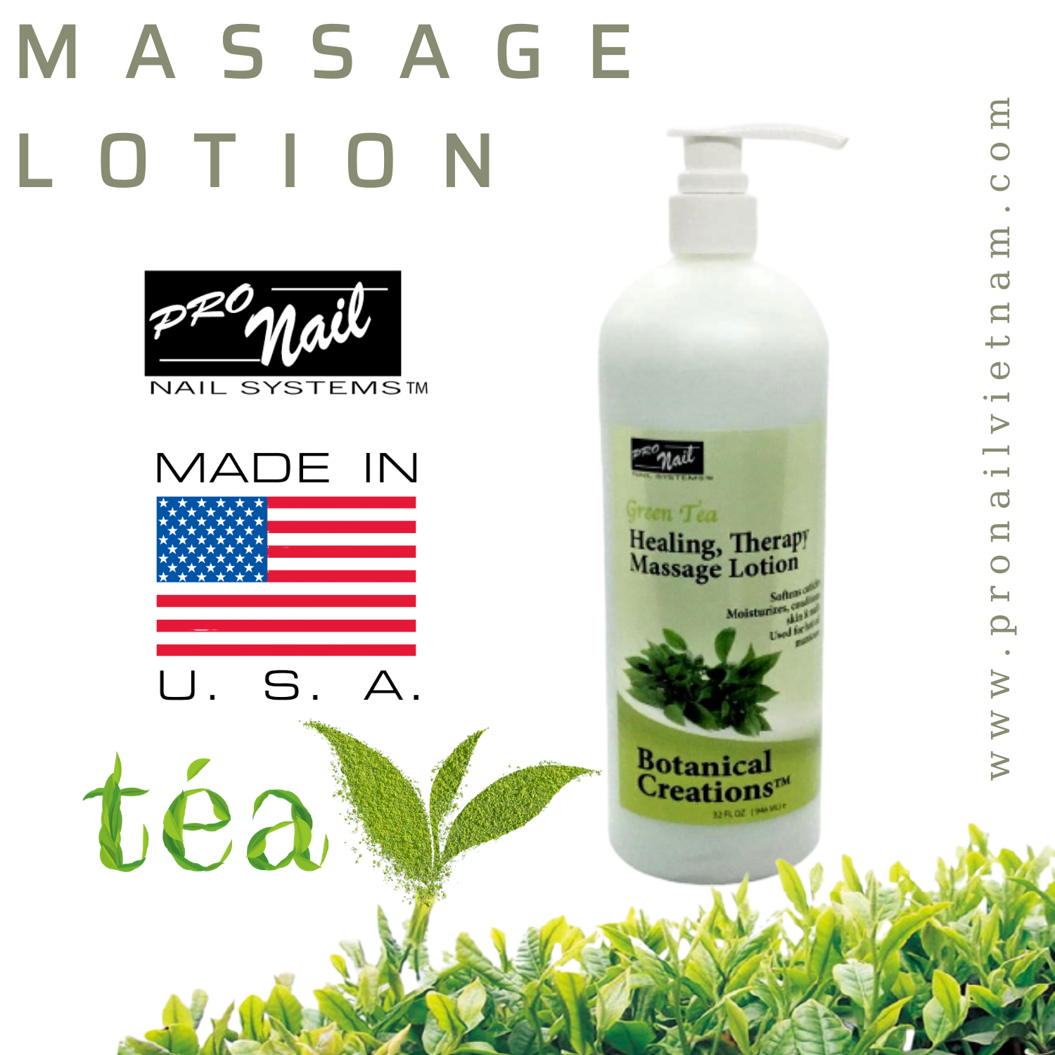 Dưỡng thể Pronail Botanical Creations Healing Therapy Massage Lotion mùi Trà Xanh 946ml