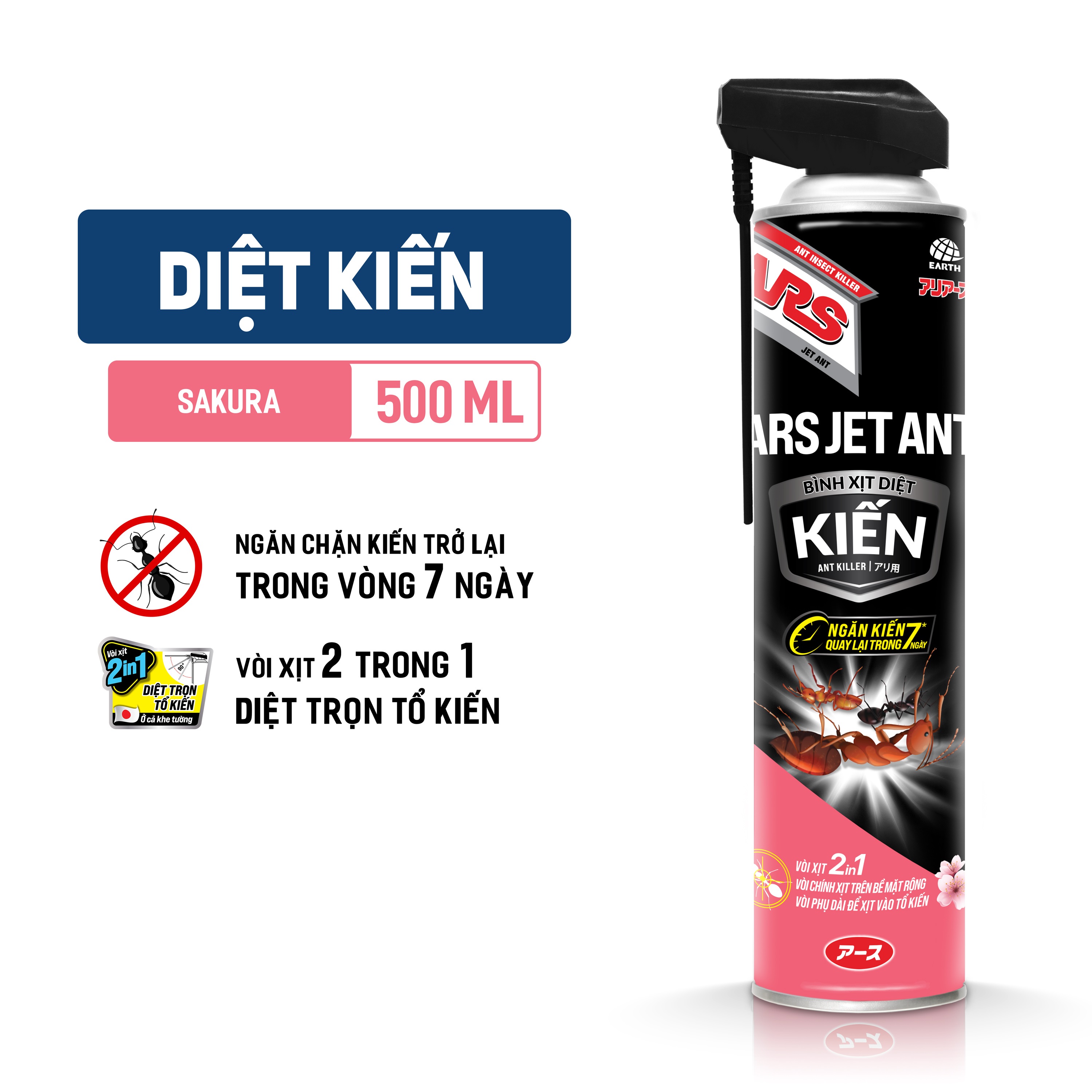 Bình Xịt Diệt Kiến ARS ANT KILLER Hương Sakura_ Vòi xịt 2in1, diệt trọn tổ kiến, ở cả khe tường