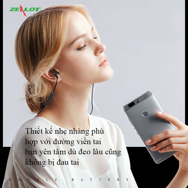 Tai nghe bluetooth Zealot không dây nhét tai phong cách thể thao hàng chính hãng