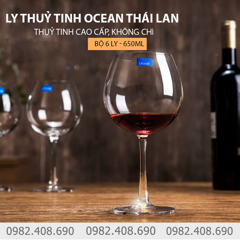 Ly rượu vang đỏ 650ml - Bộ 6 ly uống vang Ocean