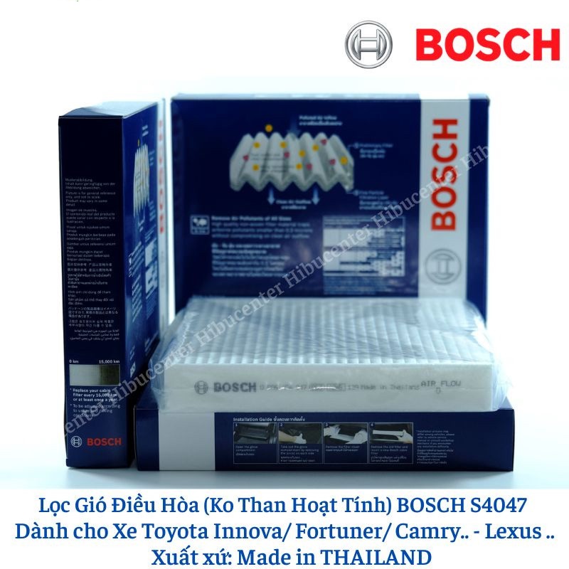 Lọc Gió Điều Hòa Loại Tiêu Chuẩn / BOSCH / Mã S4047 / Dành cho Xe Toyota Innova, Fortuner, Camry, Vios.. .Lexus LX 570,GS300..