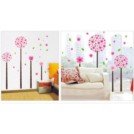 Decal dán tường 2 cây hoa màu hồng