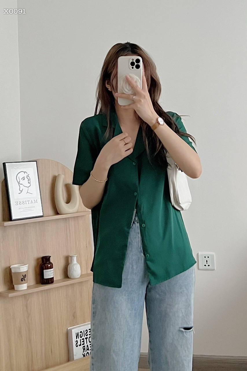 ÁO SƠ MI NỮ KIỂU RETRO BLAZER VEST TAY NGẮN SUÔNG TRƠN RỘNG BASIC CƠ BẢN ĐI CHƠI DẠO PHỐ ĐI LÀM CÔNG SỞ ĐI HỌC