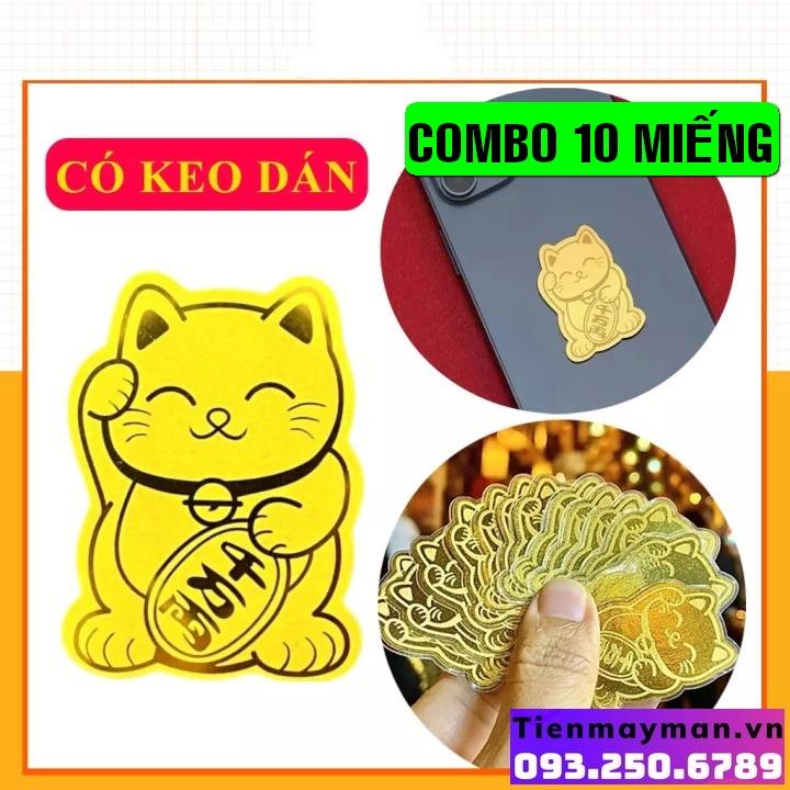 COMBO 10 Miếng dán mèo thần tài mạ vàng 24k rước lộc vào nhà - Chiêu Tài, Hút Lộc, May Mắn, Lì Xì Tết - NELI