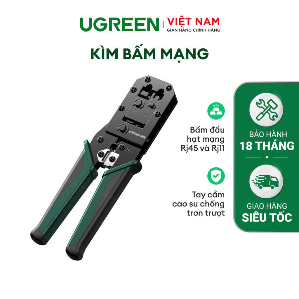 Kìm bấm mạng UGREEN | Bấm đầu hạt mạng Rj45 và Rj11 | Tay cầm cao su chống trơn trượt | Hàng chính hãng | Bảo hành 18  tháng | 70683 10952