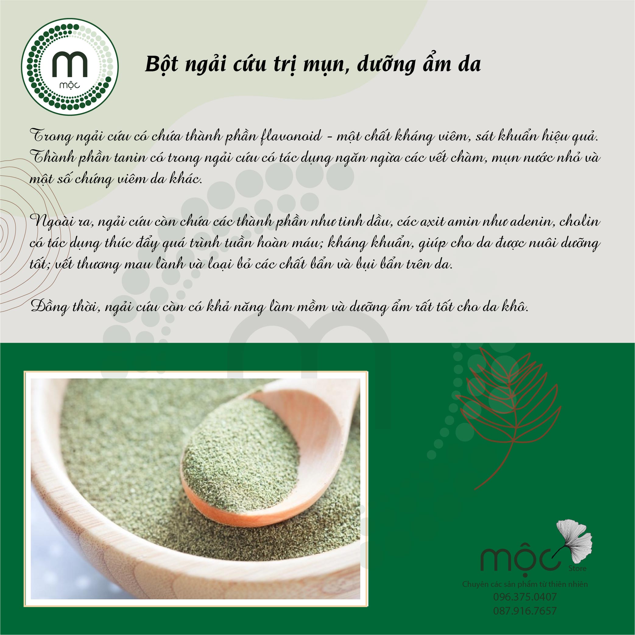 Bột Ngãi Cứu đắp mặt dưỡng ẩm nguyên chất 200ml (100g)