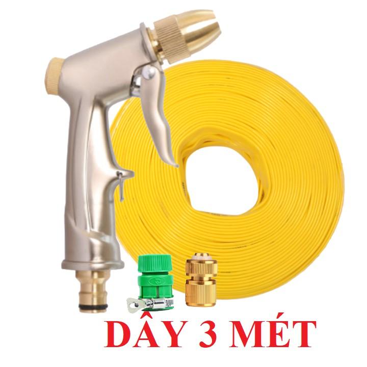 Bộ dây vòi xịt nước rửa xe,tưới cây,tăng áp 3 lần,loại 3m,5m 206701-1 đầu đồng,cút đồng,nối nhựa vàngtặng mở chai - Vòi vàng CU, v dẹt3m