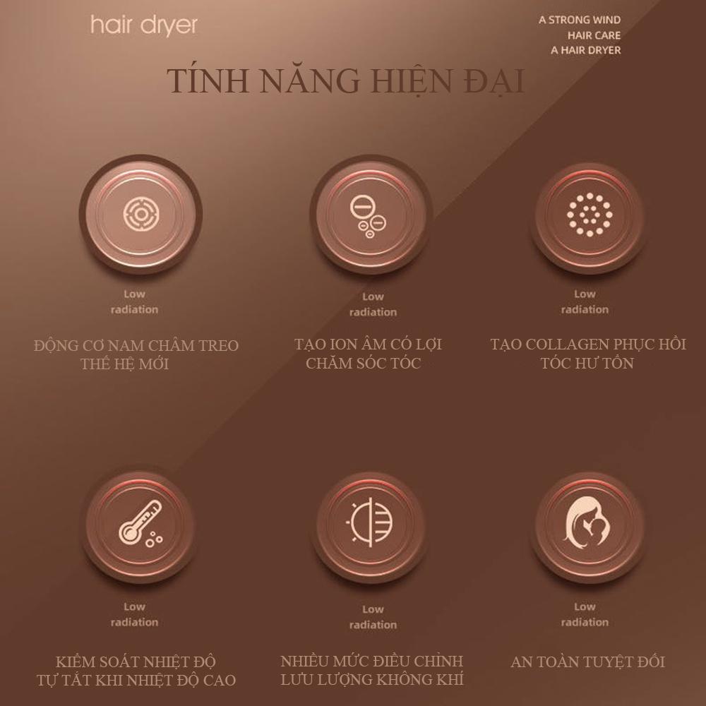 Máy sấy tóc tạo kiểu 2 chiều nóng lạnh cùng công nghệ ion âm kép giúp chăm sóc tóc, chống xơ rối và làm mềm mượt tóc.
