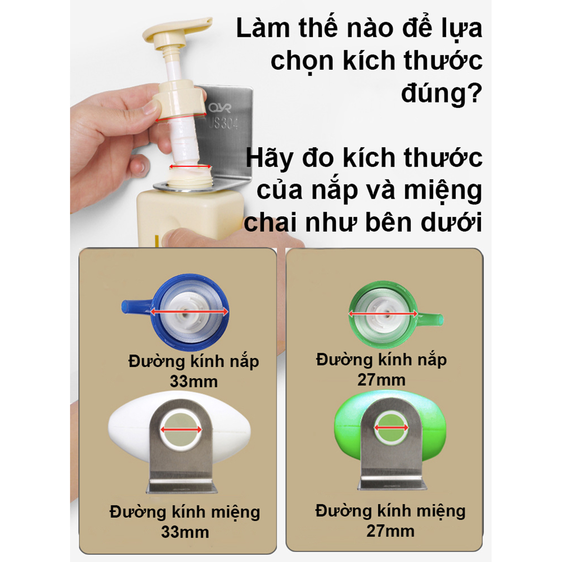 Móc Dán Tường Inox 304 Treo Chai Xà Bông, Chịu lực lên đến hơn 10kg, Nhiều Kiểu Dáng Đẹp