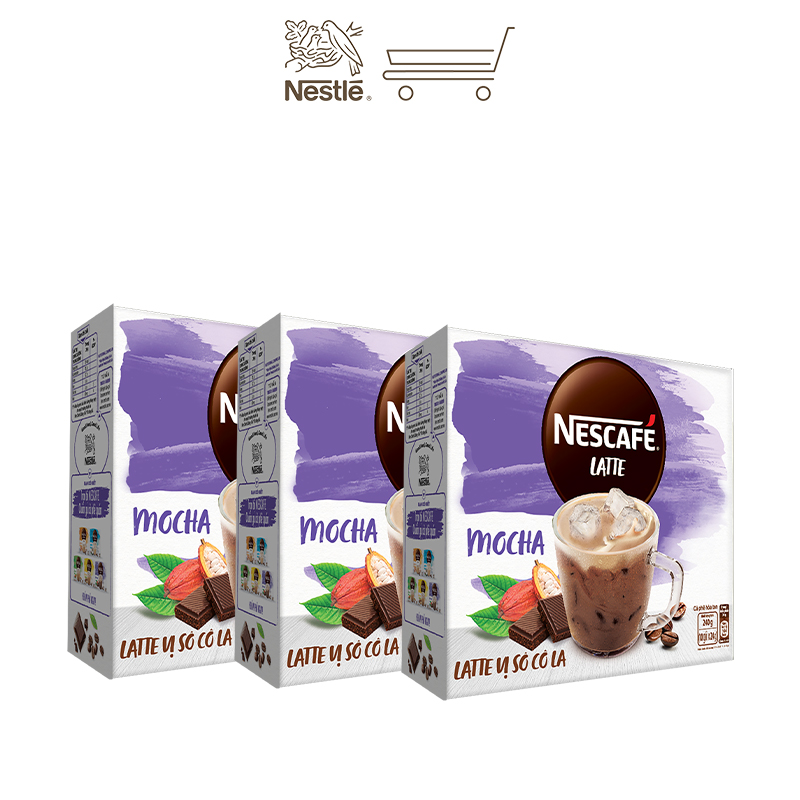 Combo 3 hộp cà phê hòa tan Nescafé Latte vị sô cô la (Hộp 10 gói x 24g)