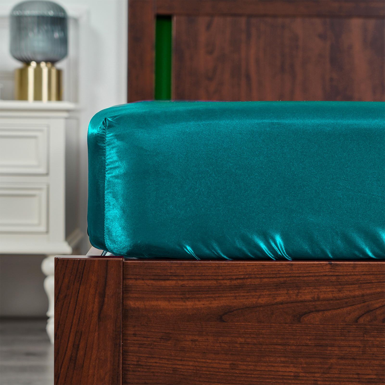 Lụa Satin Trang Bị Tấm Đồng Màu Giường Thun Bọc Nệm Tờ Dành Cho Giường Nữ Hoàng Vương Kích Thước Giường bao Da