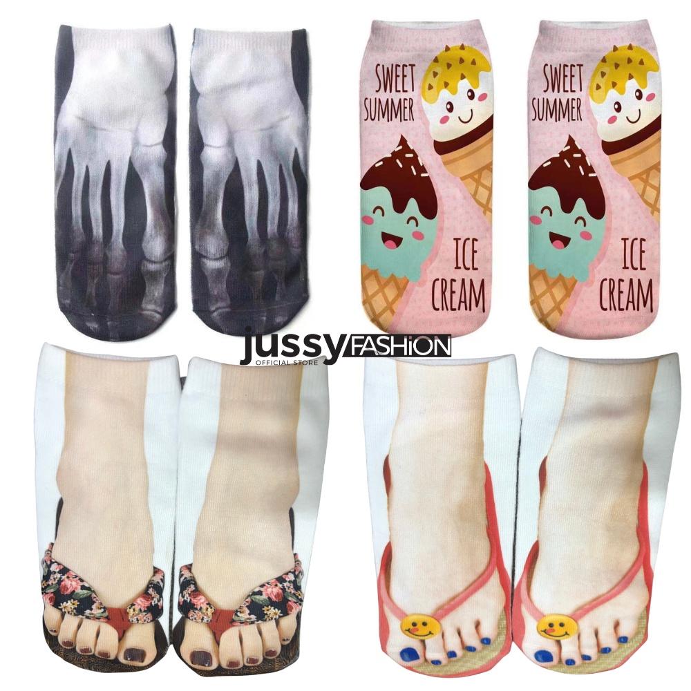 Tất Vớ Funny Socks In Họa Tiết 3D Hình Đôi Dép, Miếng Thịt, Khoa Tây, Kem.. Vui Nhộn Tất Vớ Jussy Fashion 100% Contton