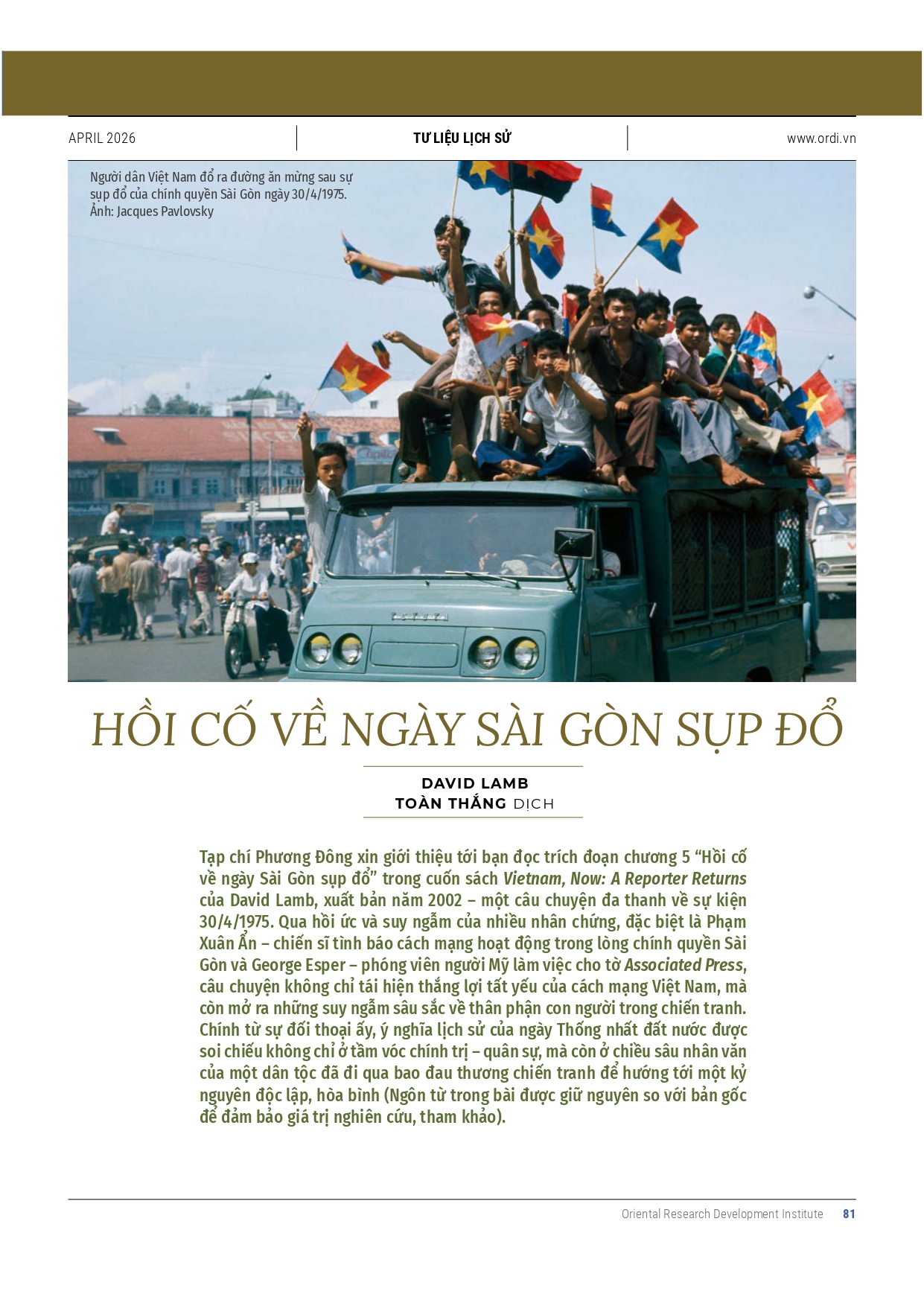 (Số 88) TẠP CHÍ PHƯƠNG ĐÔNG 04/2026 – Viện Nghiên cứu Phát triển Phương Đông