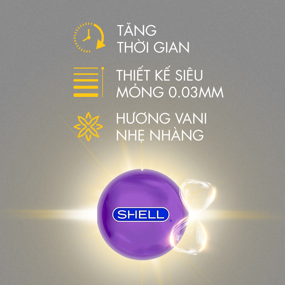 Bao cao su Shell Sensitive Prolong - Siêu mỏng 0.03mm, kéo dài thời gian