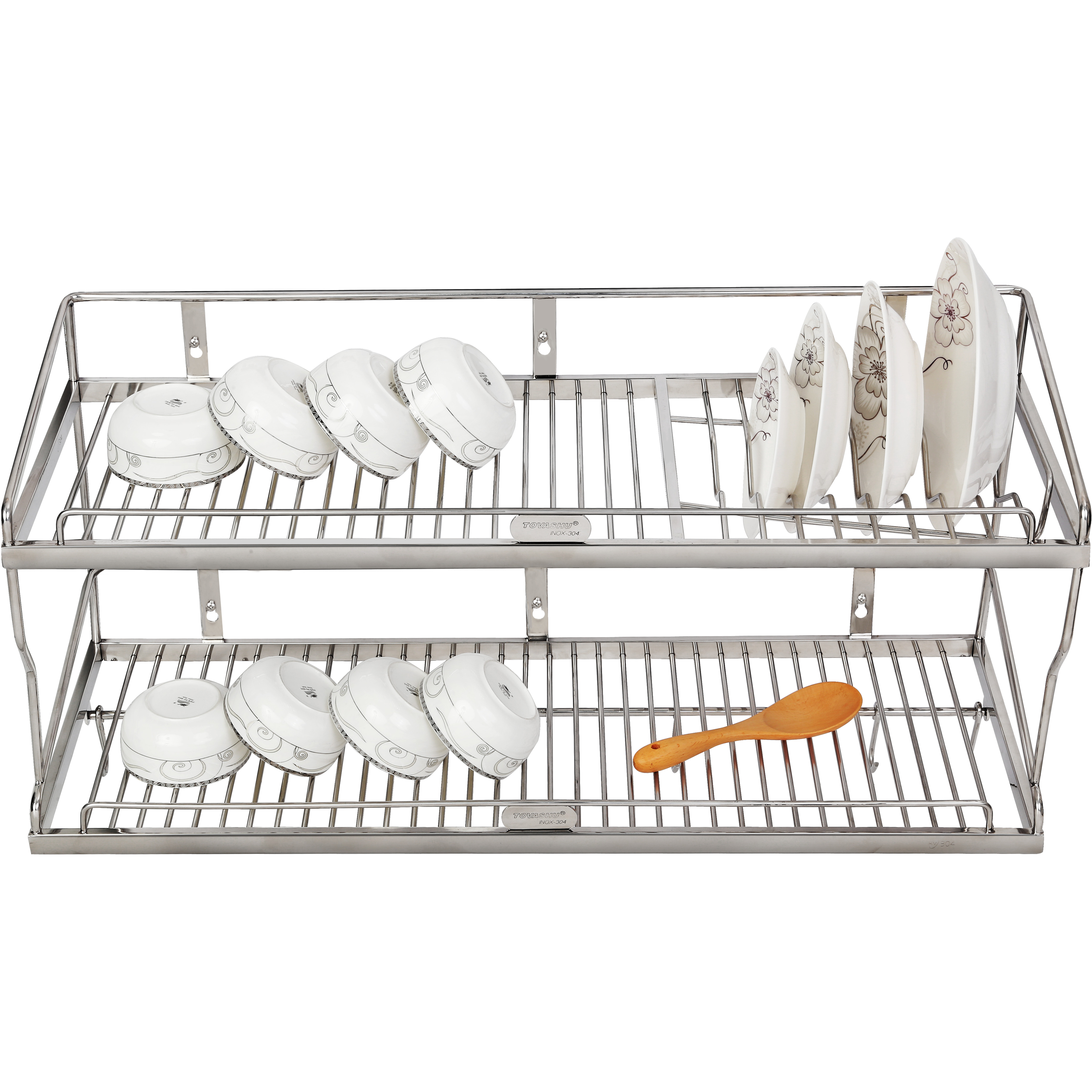 Kệ sóng chén 2 tầng bắt vít có khay inox 304 TOVASHU nhiều kích cỡ
