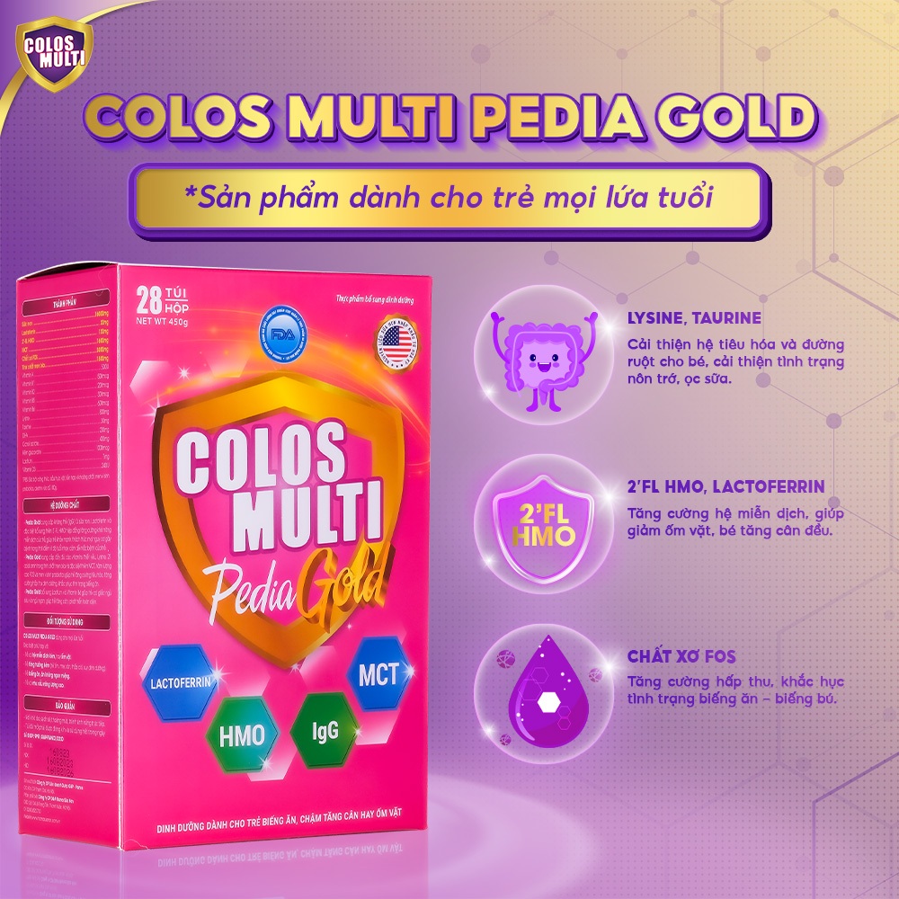Sữa non Colosmulti Pedia Gold hộp 28 gói x 16g dành cho trẻ biếng ăn