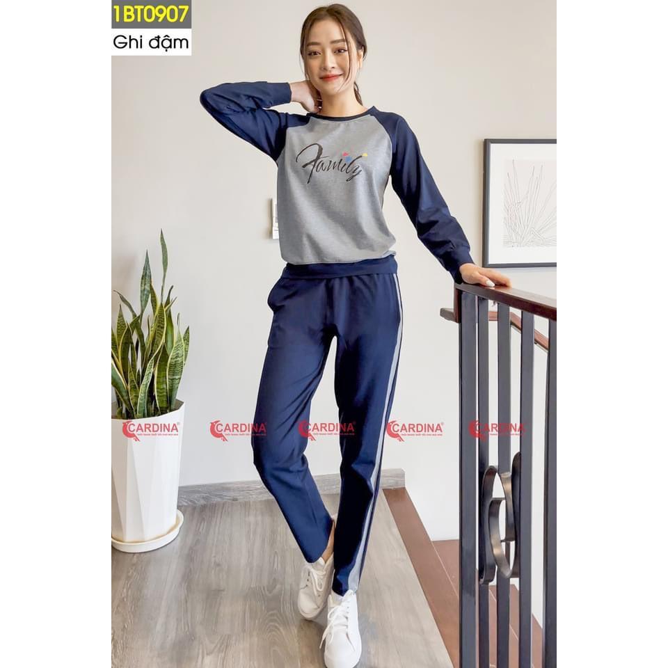 Đồ Bộ Thể Thao thu đông Nữ Cao Cấp Tôn Dáng Đẹp, Áo Tay Lỡ Raglan, Quần Dài Chất Cotton, Phong cách thể thao