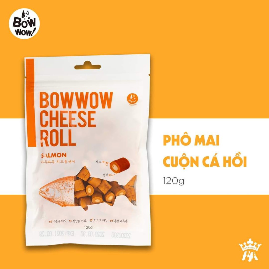 Snack Thưởng Phô Mai Cuộn Gà Và Cá Hồi Cho Thú Cưng Bowwow 120g