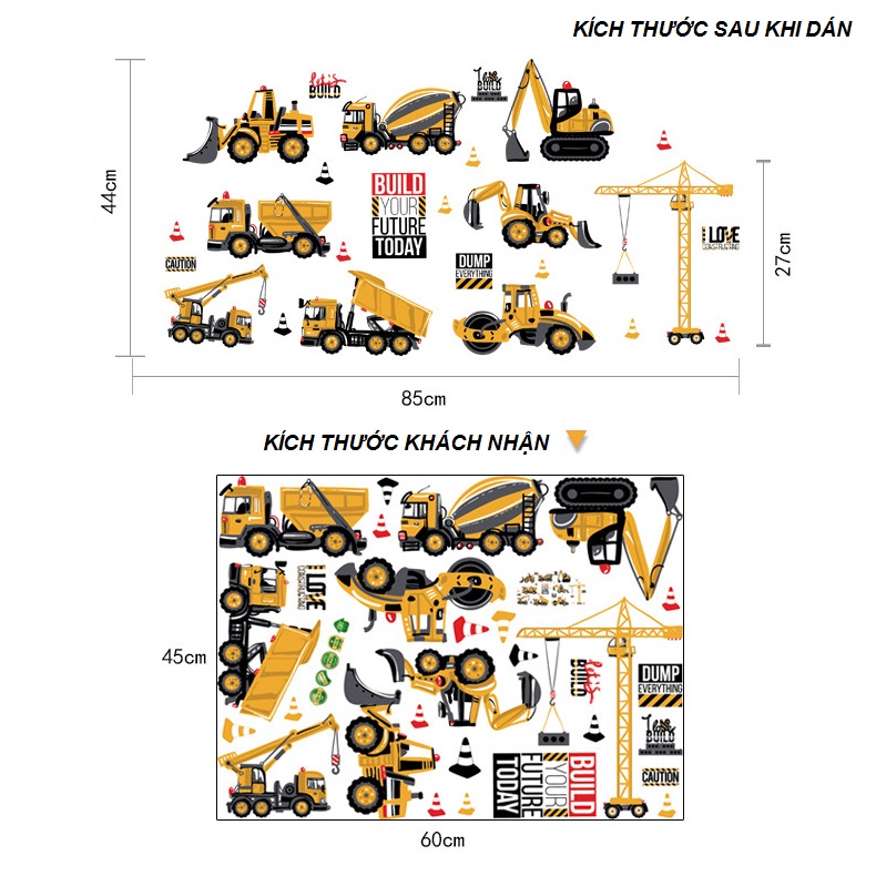 Decal trang trí tường cho bé yêu vừa học vừa chơi Các phương tiện xây dựng công trình