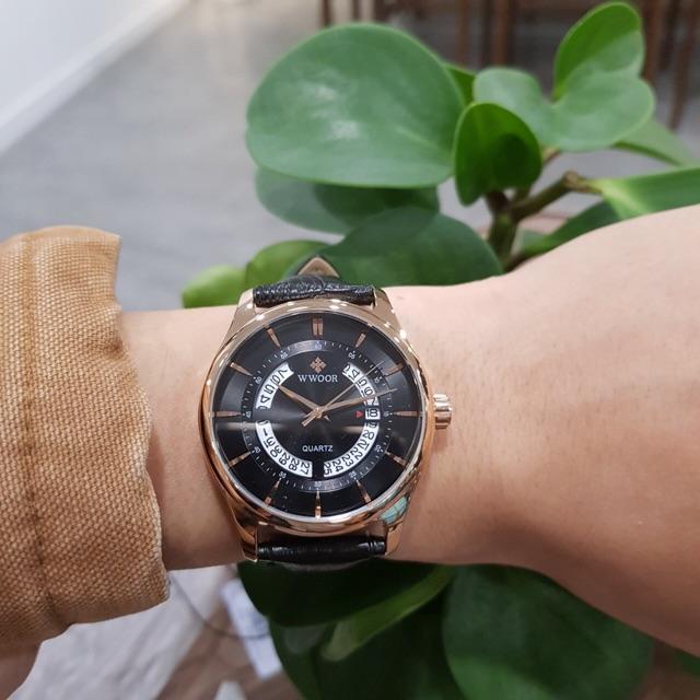 Đồng hồ nam dây da thời trang có lịch chính hãng WWOOR Tony watch 68- có video