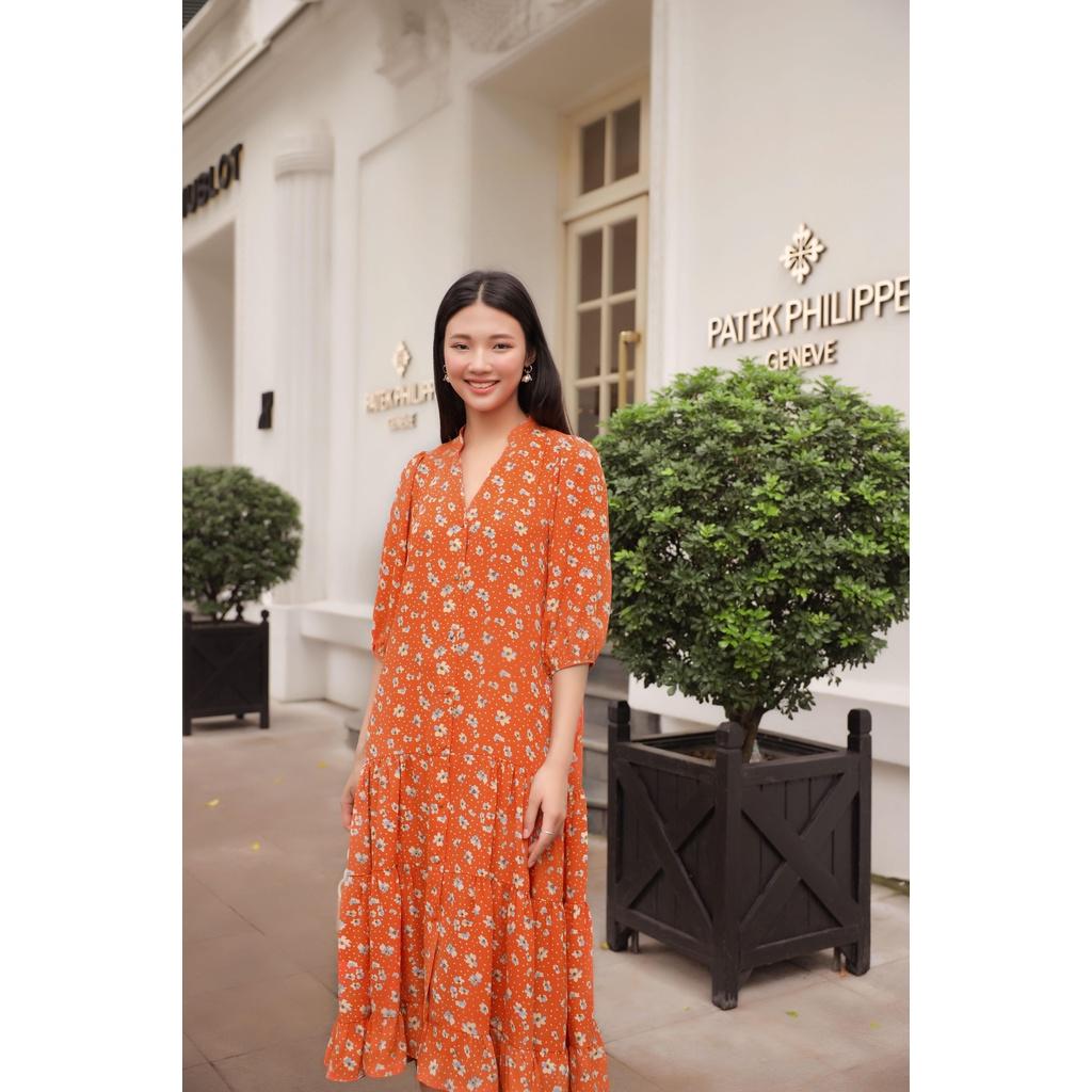 Đầm dáng suông, hạ eo, bèo 3 tầng, cổ tàu, chất liệu cotton linen nhẹ mát, may 1 lớp, đi chơi/đi làm CLARA MARE DRE4024