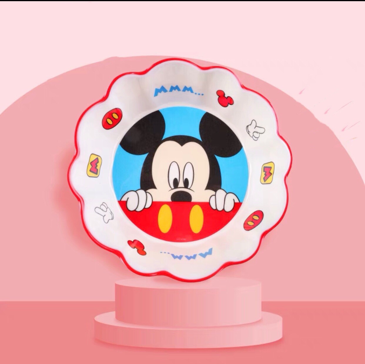 Chén ăn nhựa Melamine viền gợn sóng hình chuột Mickey siêu cute cho bé trai - PDW21102-A