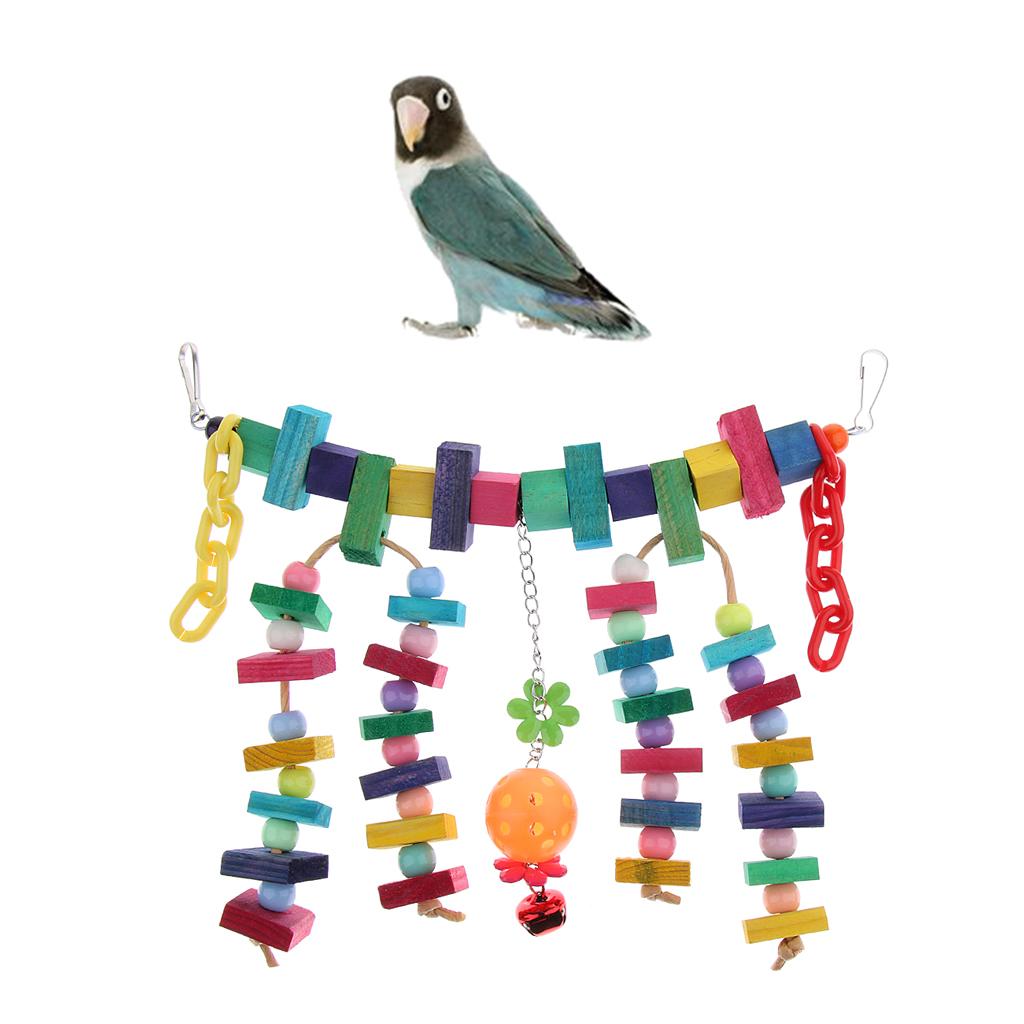 Parrot Cage Toy Bird Ladder Colorful Wooden Chain Flexible Bridge Chew Toy