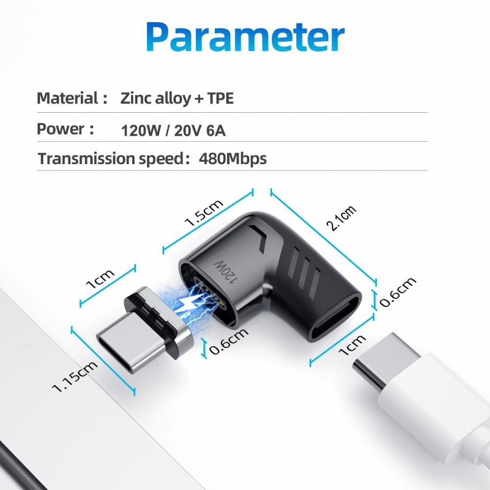 Đầu Nối Chuyển Đổi Sạc Nhanh 120W USB Type C Đầu Góc Phải Nam Châm