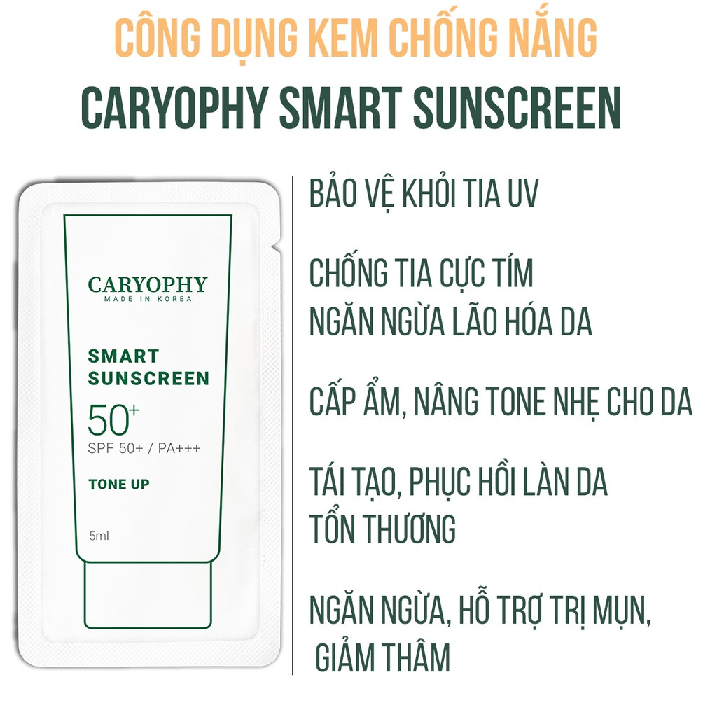 SAMPLE Kem chống nắng ngừa mụn, mờ thâm, bảo vệ da khỏi tia UV Caryophy Smart Sunscreen Tone Up 5ml