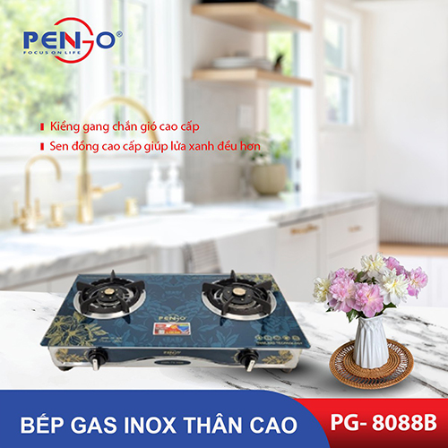 Bếp gas đôi mặt kính Kiềng Gang Pengo PG-8088B( Hàng chính hãng)