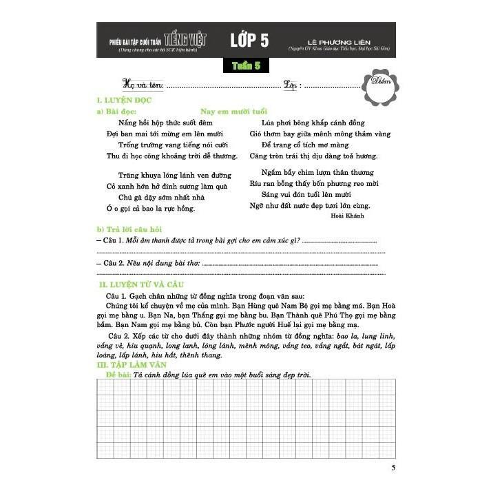 Sách - Phiếu Bài Tập Cuối Tuần Tiếng Việt Lớp 5 - Dùng Chung Cho Các Bộ SGK Hiện Hành - Hồng Ân