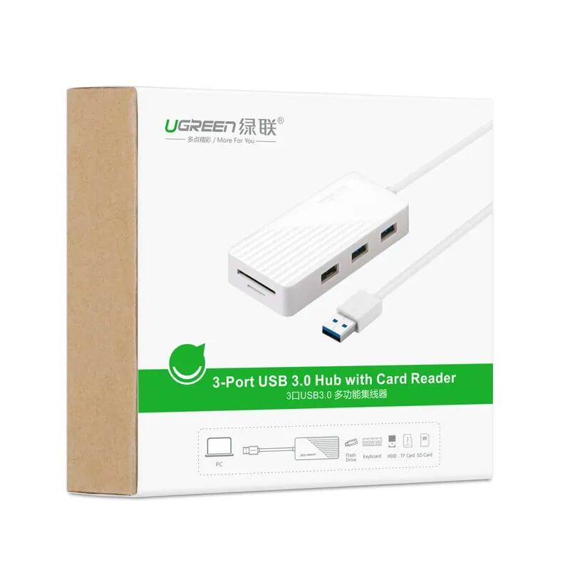 Ugreen UG30411CR132TK 1M màu Trắng Bộ chia HUB USB 3.0 sang 3 USB 3.0 + đọc thẻ SD TF hỗ trợ nguồn MICRO USB - HÀNG CHÍNH HÃNG