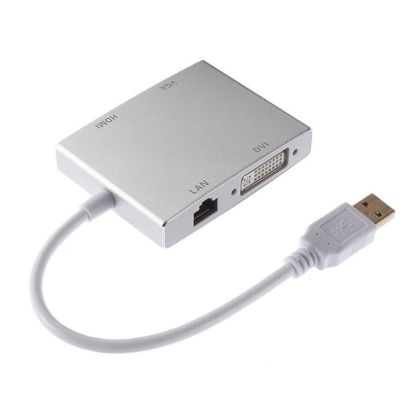 Khuyến mại Bộ chuyển đổi USB3.0 sang HDMI+DVI+VGA+RJ45 Bộ mở rộng Hub tất cả trong một USB sang HDMI