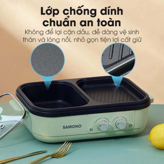 HOẢ TỐC -  Nồi lẩu nướng điện đa năng mini 2in1 SAMONO SW-MCG1L - Hàng chính hãng